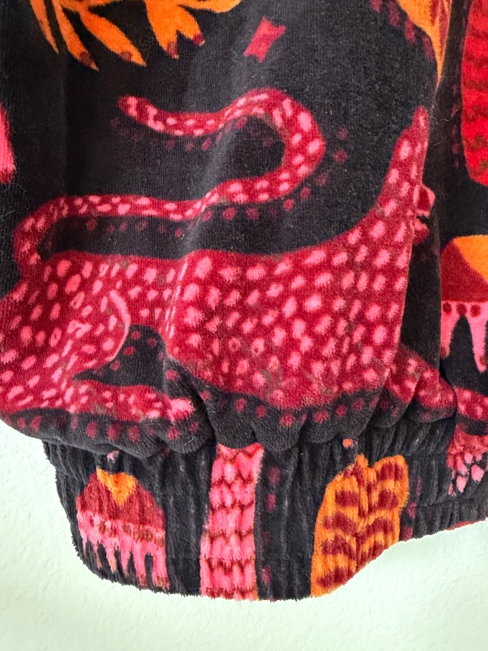 Farm Rio Black Tropical Magic Plush Velvet Bomber Jacket women's size Small - Picture 5 of 16